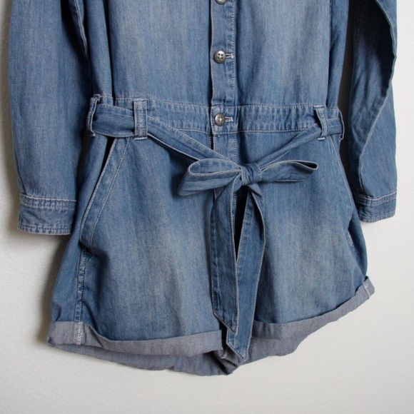 Free people chambray romper long sleeve denim L - Picture 5 of 7